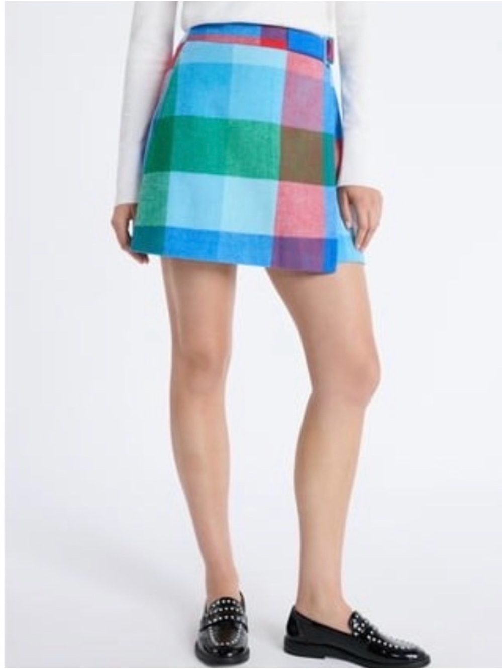 Free Assembly Faux Wrap Front a-line pastel check Mini Skirt  Size 2, NWT